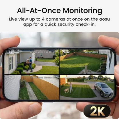 aosu 2K Solar Security Cameras Wireless Outdoor System, 4-Cam-Kit