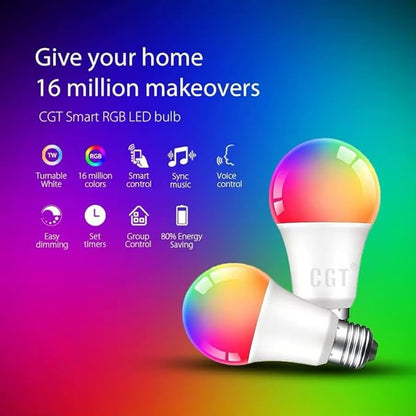 Smart RGB LED Wi-Fi Light Bulb Multicolor Voice Control Alexa Google