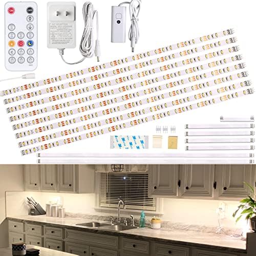 WOBANE 8PCS Under Cabinet LED Lighting with Remote, Natural White LED Strip