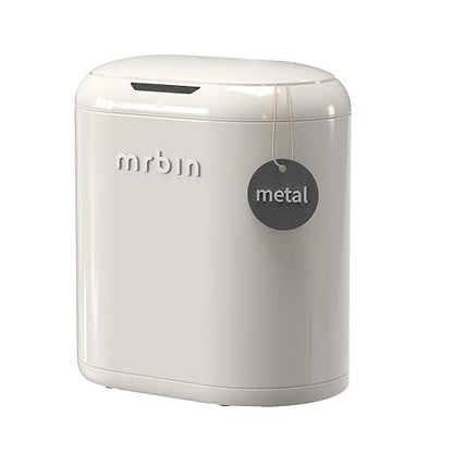 MRBIN Trash Can for Bathroom, Automatic Touchless Garbage Bin with Lid,3.43 Gallon for Office and Kitchen, Electric Motion Sensor Bedroom Bin, Cream White, MACE0102