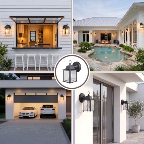 Outdoor Porch Light for House E26 Aluminum Glass, Black, 1 Pack