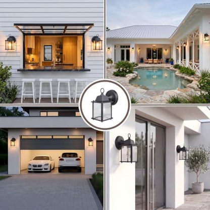 Outdoor Porch Light for House E26 Aluminum Glass, Black, 1 Pack