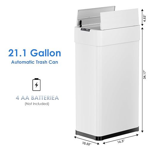 Automatic Trash Can, 21.1 Gallon Touchless Motion Sensor Trash Bin, Smart Garbage Can with Soft-Close Lid, Bag Retainer Ring and Display Light,for Kitchen,Living Room Office (White, 80L)