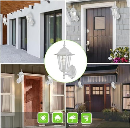 WISBEAM 2 Pack Outdoor Wall Light, White Wall Sconce for House Porch Lighting Fixture, E26 Base 60W Max, Metal Housing Plus Glass, Wet Location Rated, ETL Qualified, Bulbs not Included