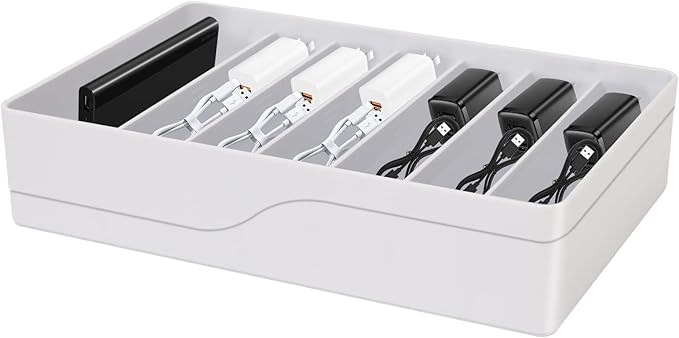 Cable Organizer Storage Box with 7 Wire Ties,Power Cord Organizer with 7 Compartments for Office,Home,Desk Accessories Storage Stationery Supplies (Large Size)