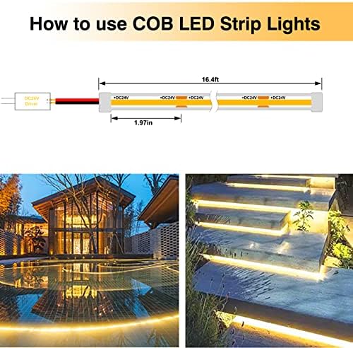 Pandery COB LED Strip Lights,2700K Warm White,24V led Light Strips Waterproof,480LEDs/M,16.4ft/5M,CRI90+ Outdoor cob led,Ip67 Sauna Lights for Sauna Room,Pool,Garden,(Power Not Included)