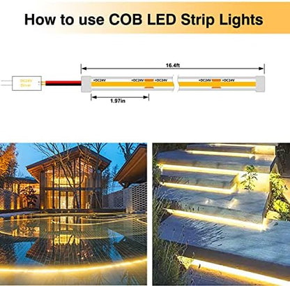 Pandery COB LED Strip Lights,2700K Warm White,24V led Light Strips Waterproof,480LEDs/M,16.4ft/5M,CRI90+ Outdoor cob led,Ip67 Sauna Lights for Sauna Room,Pool,Garden,(Power Not Included)