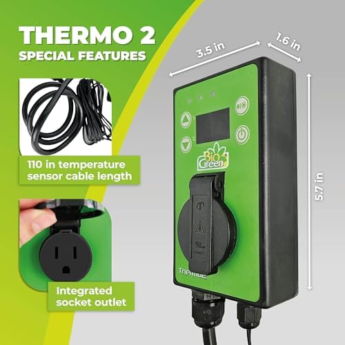 BioGreen TER2/US Thermo 2 Digital Greenhouse Thermostat with Summer/Winter Function 2 Years Warrenty, Green