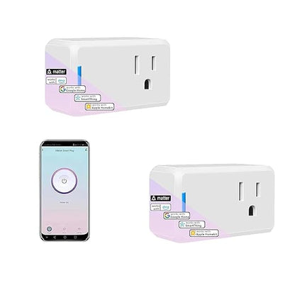 Jinvoo Matter Smart Plug, Wireless Plug, Smart Socket, Alexa Socket, Compatible with Apple Home, Alexa, Google, and SmartThingss SSmart Home Automation Systems, 2 Packs