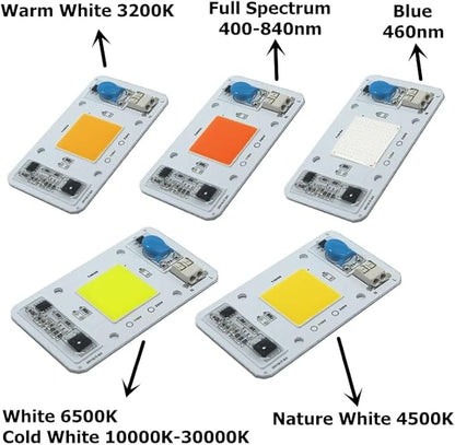 LED 50W COB Chip Bulbs AC 110V Integrated Smart IC Driver Cool White Warm White Red Green Blue Yellow Pink Full Spectrum (Cold White 20000K)