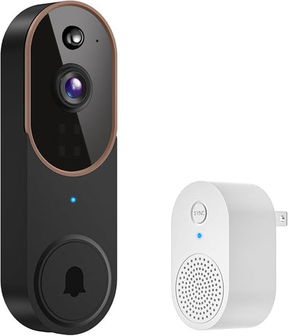 GridTera 1080p Wireless Video Doorbell Camera, AI Human Detection, Live View, Night Vision, Cloud Storage, 2.4G WiFi, Battery Powered, Indoor Outdoor Surveillance (Comes with Doorbell Receiver)