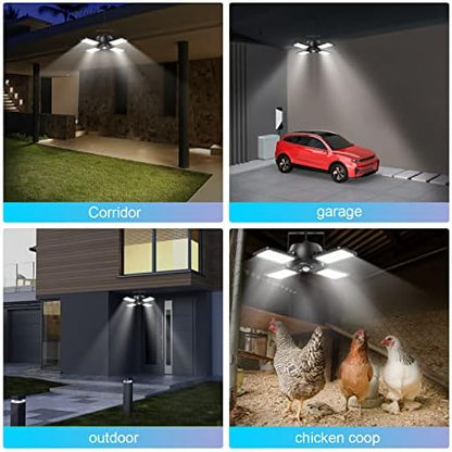 Latband Solar Shed Light Outdoor Indoor Solar Powered Motion Sensor Pendant Light,144LED 1200LM Daytime Work with 5 Modes & Remote Control 4 Heads IP65 Waterproof for Garage Barn Shop 2 Pack