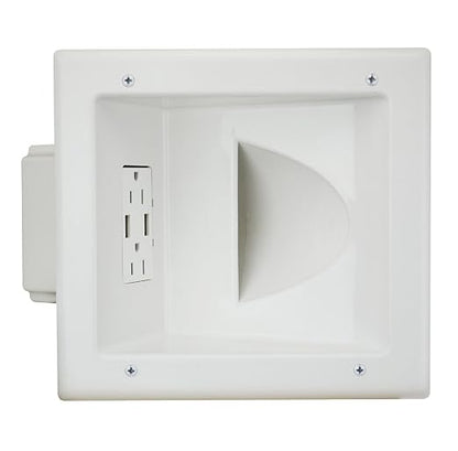 DATA COMM Electronics 45-0231-WH USB Recessed Media Outlet Box, In-Wall Cable Management, Duplex Receptacle,4.0 Amp Dual USB Ports, Large Cable Pass-Through, Design for Thin Mounts & TV, White