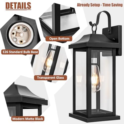 2-Pack Large Outdoor Light Fixtures Porch Lights Exterior Black