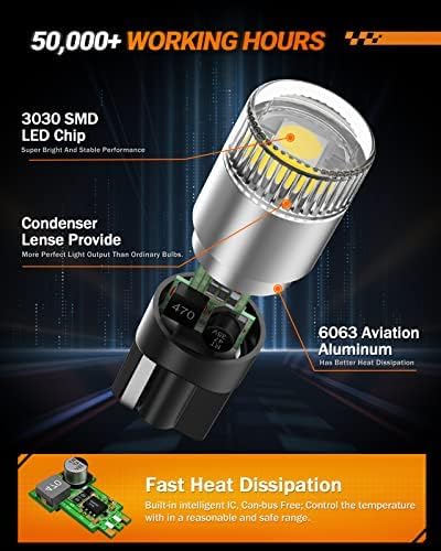 SEALIGHT 194 LED Bulbs 6000K White, License Plate Light 1000% Brightness W5W 168 2825 Car Interior Light Bulb Replacement for Dome Light, Map Light, T10 Courtesy Light, Pack of 4