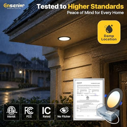 Ensenior 16Pack 4 Inch LED Recessed Ceiling Light, 5CCT, 750LM 9W, Black