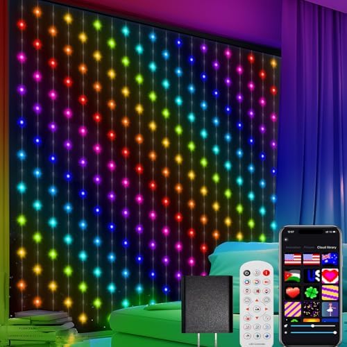 CoziTech Smart Curtain Lights, Color Changing 400 LED Curtain Lights 6.6 * 6.6 FT, RGB DIY String LED Flag Fairy Light for Backdrop Party Indoor Outdoor Holiday Decor(APP +Remote Control)