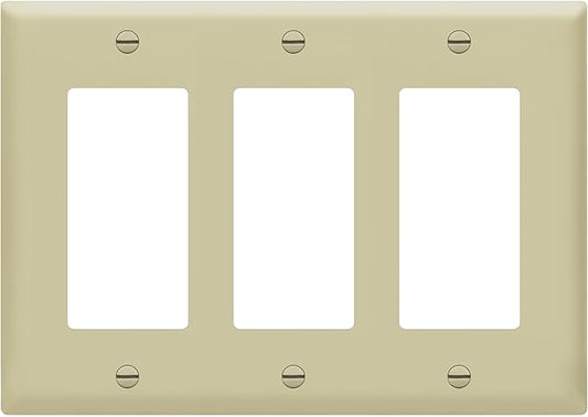ENERLITES Decorator Light Switch or Receptacle Outlet Wall Plate, Gloss Finish, Size 3-Gang 4.50" x 6.38", Unbreakable Polycarbonate Thermoplastic, UL Listed, 8833-I, Ivory