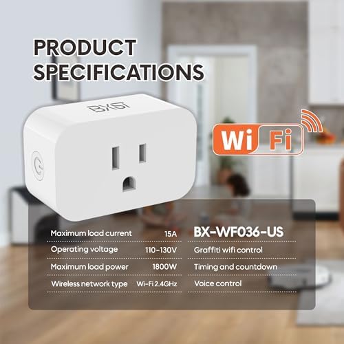 BXST WiFi Smart Plugs Compatible with Alexa and Google Home, 15A/1800W, 2 Pack
