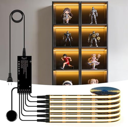 AIMENGTE 12V COB LED Cabinet Lights Black Strip, 6 x 3.3ft Touch Dimmable 3000K Warm White Lighting for Parallel Wood Slat Wall Panels, Display Cabinets, Wardrobes, Showcases, Shelves