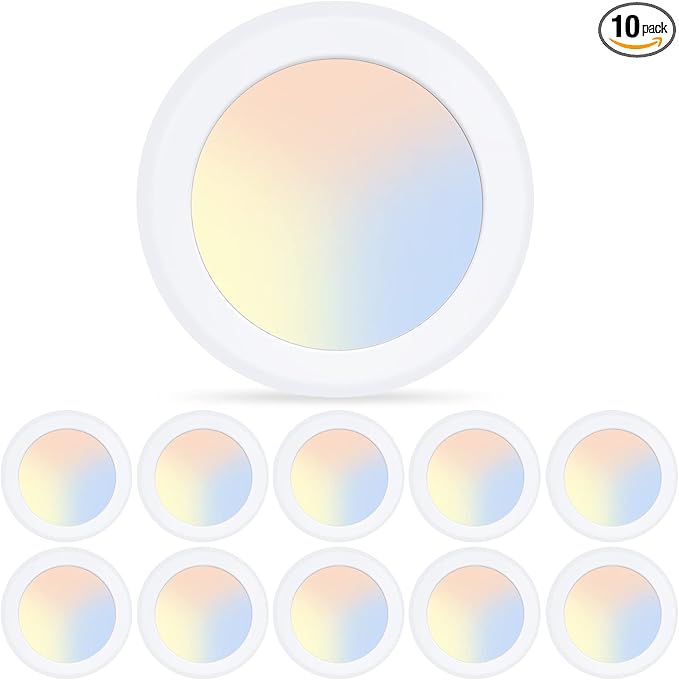 ECOELER 6inch LED Disk Light, 3000K/4000K/5000K Selectable Ceiling Light Fixture, 16.5W 1000Lm, Low Profile Flush Mount Ceiling Light Install with J-Box or Recessed Can, ETL & FCC Listed, 10 Pack