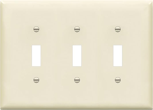 ENERLITES Triple Light Switch Wall Plate, Toggle Switch Plate, Gloss Finish, 3-Gang Mid-Size 4.88" x 6.77", Unbreakable Polycarbonate Thermoplastic, UL Listed, 8813M-LA, Light Almond
