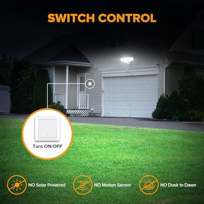 LUTEC 80W 9000LM Flood Lights Outdoor, Hardwired Switch Controlled LED Security Lights with 4 Heads, IP65 Waterproof, 5000K Daylight for Garage, Yard, Patio (White)