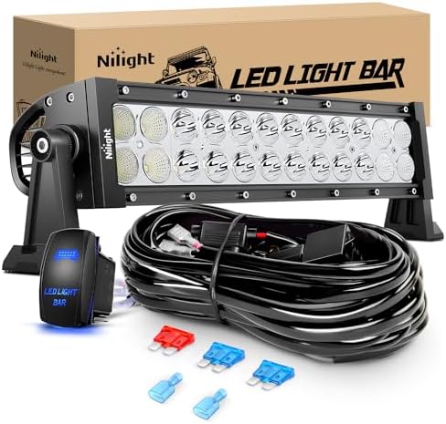 Nilight 13.5Inch 72W Curved Spot Flood Combo Led Light Bar Off Driving RoadFog Light 12V On/Off Switch 16AWG Wiring Harness Kit-1 Lead,2 Year Warranty