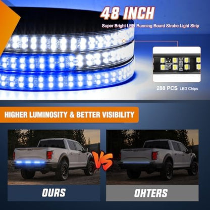 Nilight 48 Inch 288 LED Tailgate Strobe Light Strip Blue White