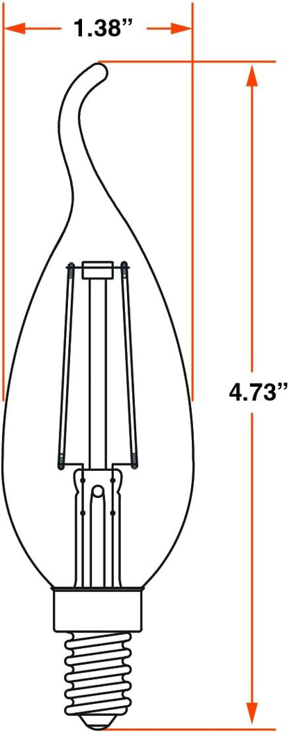 Sylvania B10 Clear LED White Filament Bulb, 3.5W, Dimmable, 300 LMS, Candelabra Base, 5000K, Daylight - 4 Pack (41847)