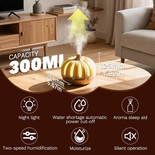 Pumpkin-Shaped Essential Oil Diffuser, with LED Night Light