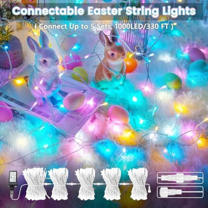 200 LED Connectable String Lights, 66FT Easter Pastel Lights Outdoor Indoor
