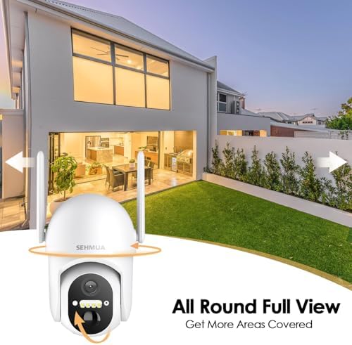SEHMUA Solar Security Cameras Wireless Outdoor, 2K 360° View Battery Powered Outdoor Camera, WiFi Home Security with Spotlight Color Night Vision, PIR Sensor, 128GB Memory Card Included, White