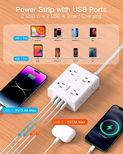 Extension Cord 10 Ft, One Beat Surge Protector Power Strip 10 Ft Long Cord