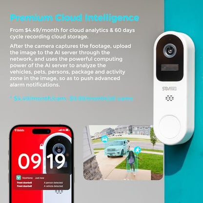CG6S Security Camera and DB3 2K Smart Video Doorbell with Chime,Battery Powered,Easy to Setup,PIR Motion Detection,Two Way Audio, Audible Flashlight Siren,2.4GHz Wi-Fi Color Night Vision, 180 Days Exc