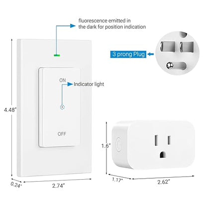 DEWENWILS Remote Control Outlet Wireless Wall Mounted Light Switch, Electrical Plug in On Off Power Switch for Lamp, Fan, Household Appliance, No Wiring, 100 Feet RF Range, Programmable