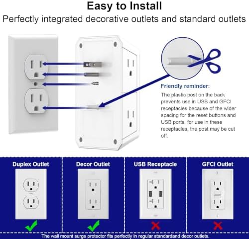 Multi Plug Wall Outlet Surge Protector with 6-Outlet & 4 USB Ports(2USB-C)