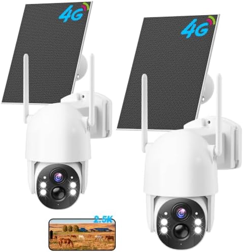 MISECU 4G LTE Cellular Security Cameras Outdoor 2-Pack, 2.5K No WiFi,IP66