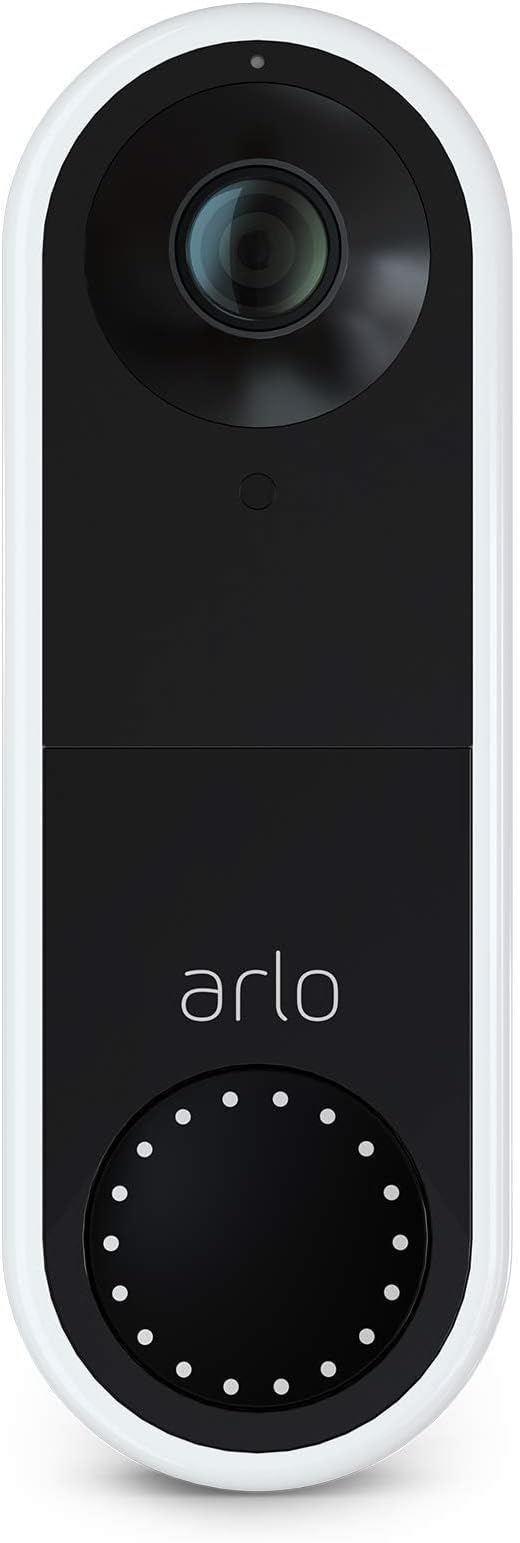 Arlo Essential Wired Video Doorbell - HD Video, 180 degrees View, Night Vision, 2 Way Audio, Direct to Wi-Fi No Hub Needed, Wired, White (Renewed)