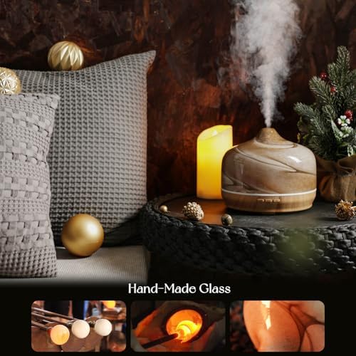 Porseme 500ml Glass Essential Oil Diffuser Aromatherapy Ultrasonic Cool Mist Humidifier 15-21 Running Hours Waterless Auto-Off Air Diffusers for Sleeping Yoga Working Spa(Desert)