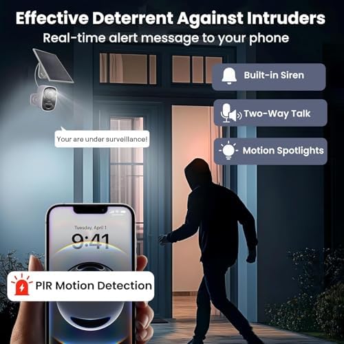 2 Pack 2.4G&5G Solar Security Cameras Wireless Outdoor with Free Cloud | Fast and Accurate Motion Detection, Ultra-long Battery Life, 2-Way Audio, IP65 Waterproof, Spotlight Siren