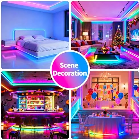 LED Strip Lights,RGB Music Sync Color Changing Led Lights with Smart App Control Remote & Remote Control,LED Lights for Bedroom,Room Essentials,Sense of Atmosphere Decorations(50FT-1Roll)