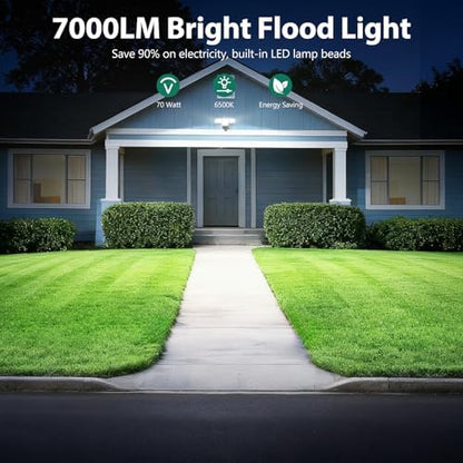 70W 7000LM Security Lights Outdoor, 4-Head LED Motion Sensor Flood Light, 6500K Daylight, IP65 Waterproof, 3 Modes for Yard Garage Porch (2)