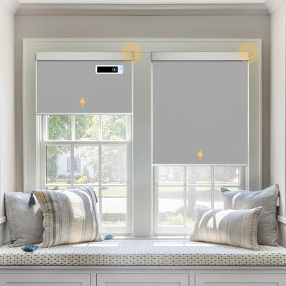 Motorized Blinds with Remote, Blackout Cooling Automatic Shades with Solar Panel Cordless Smart Blinds for Windows, Custom Electric Blinds Horizontal Roller Shades,White,33¾" W X 72" H