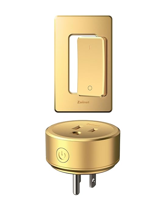 Zoiinet Remote Control Outlet Plug Switch, Buckle Design & Removable Wireless Light Switch, 1500W On Off for Household Appliances, 300 ft, No Wiring No WiFi, Programmable, Golden