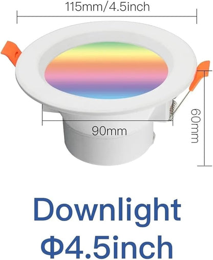Smart LED Downlight Dimming Round Spot Light 7/10W RGB Color Changing Warm Cool Light(9 Pcs,10W 4.5IN Light_WiFi)