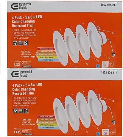 Commercial Electric 5/6 in White Integrated LED Energy Star Color Changing Recessed Trim Downlight 8 Pack…