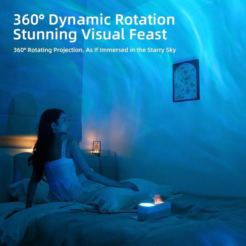 Essential Oil Diffuser, Flame Oil Diffuser - Aromatherapy Aroma Humidifier, Ripple Projection Vibe Remote Control - Perfect for Bedroom Home Office (150ml Ripple Flame, White)
