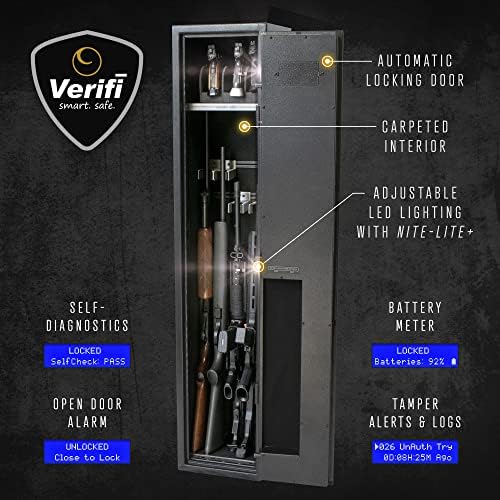 Verifi Smart Safe S6800 Biometric Rifle Safe with FBI Certified Fingerprint Sensor & Adjustable Storage, Black