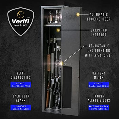Verifi Smart Safe S6800 Biometric Rifle Safe with FBI Certified Fingerprint Sensor & Adjustable Storage, Black